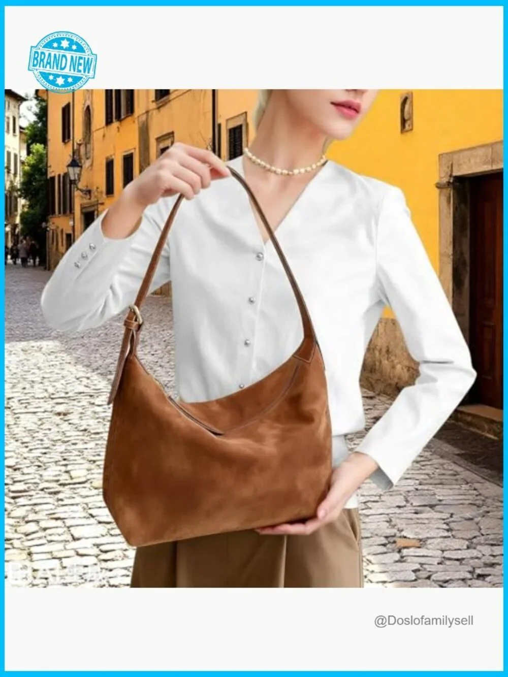 Faux Suede Hobo Bag Medium Shoulder Crossbody Vintage Slouchy Purse Adjustable